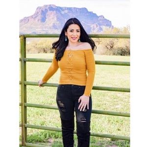 Mustard Off Shoulder Lace Up Top size S